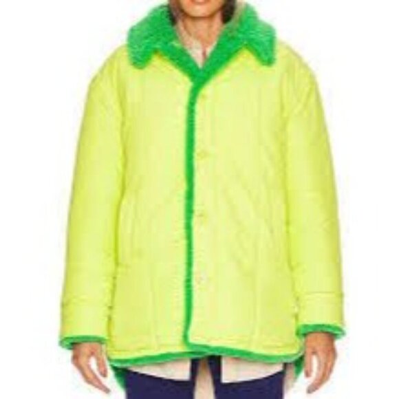 Eaves Signy Green Faux Shearling Lime Interior Reversible Oversized Shacket - Picture 3 of 13